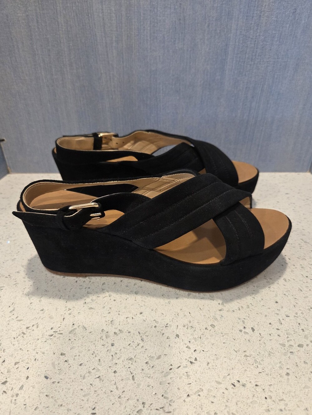 J.Crew Marcie Black Suede Wedge Sandals